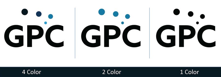 Image of GPC Primary Logos shown in 4C, 2C and 1C